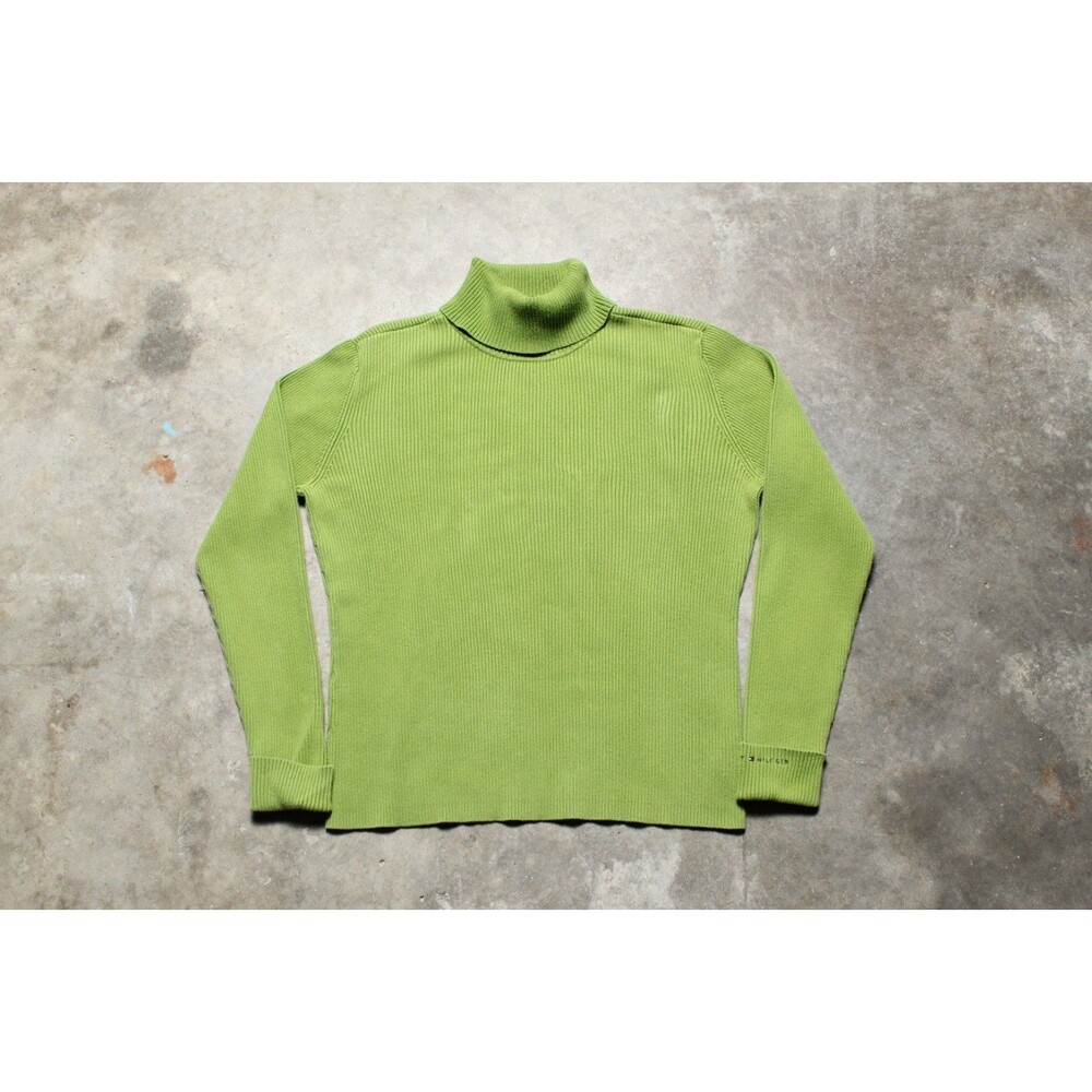 Vintage Y2K Tommy Hilfiger Green Rib Knit Turtleneck Sweater - Large